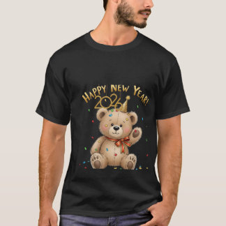 Frohes Neues Jahr 2026 Süße Teddybär-Illustration T-Shirt