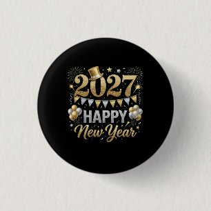 Frohes neues Jahr 2027 Feuerwerk Goldener Luftball Button