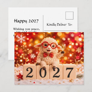 Frohes neues Jahr 2027 Jahr der Ziege Schaf Feiertagspostkarte