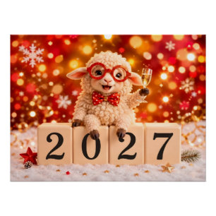 Frohes neues Jahr 2027 Jahr der Ziege Schaf Poster
