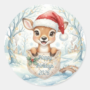 Frohes Neues Jahr 2027 mit Santa Hirsch Runder Aufkleber