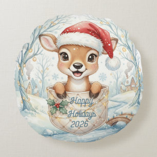 Frohes Neues Jahr 2027 mit Santa Hirsch Rundes Kissen