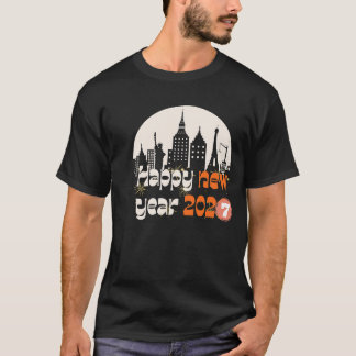 Frohes neues Jahr 2027 Weltstädte Skyline Retro Gi T-Shirt