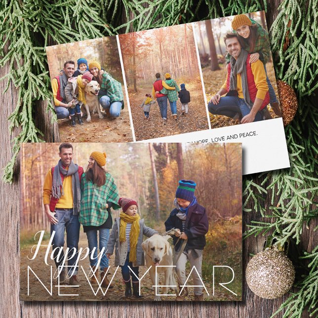Frohes Neues Jahr 4 Foto Feiertagskarte (Happy New Year 4 Photo Holiday Cards - Order INSTANT DOWNLOAD and/or PRINTED or both!)