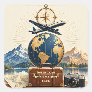 Frohes Neues Jahr Abenteuer mit Reise-Inspiration Quadratischer Aufkleber