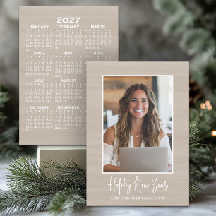 Frohes Neues Jahr Büro-Foto mit 2027-Kalender Feiertagskarte