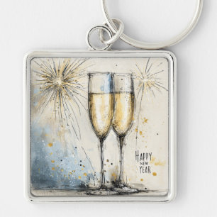 Frohes Neues Jahr Champagner Toast Schlüsselanhänger