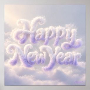 Frohes Neues Jahr Cloud Mist Lettering Druck Poster