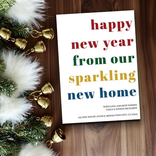 Frohes neues Jahr Fett Typografie Neue Zuhause Ankündigung (New Year New Home Card from the Holiday Moving Announcements Collection by Darling & May)