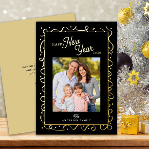 Frohes Neues Jahr Foto Nachrichtenskript Gold Folien Feiertagskarte