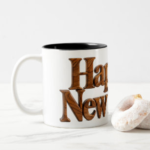 Frohes Neues Jahr Geschnitztes Holz Zweifarbige Tasse
