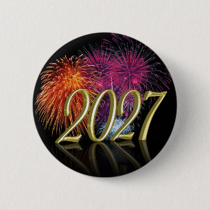 Frohes neues Jahr Gold 2027 Feuerwerk-Taste Button