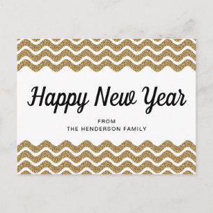 Frohes neues Jahr Gold Glitter Chevron Streifen Postkarte