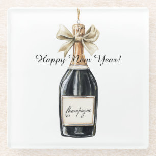 Frohes neues Jahr Goldene schwarze Champagnerflasc Glasuntersetzer