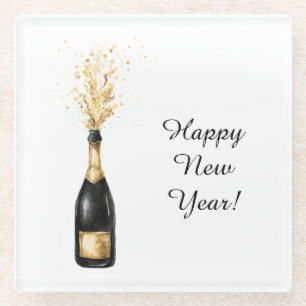 Frohes Neues Jahr Goldflasche Glasuntersetzer