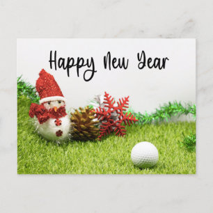 Frohes neues Jahr Golfen mit Schneemann Golfer Fei Feiertagspostkarte