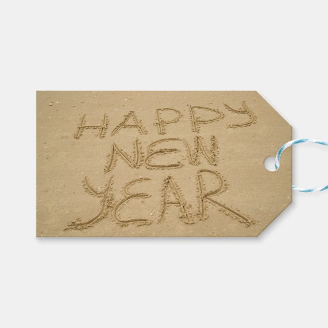 Frohes neues Jahr in Sand Geschenkanhänger (Vorderseite (Horizontal))