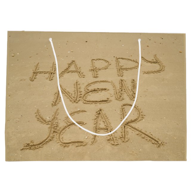Frohes neues Jahr in Sand Große Geschenktüte (Rückseite)