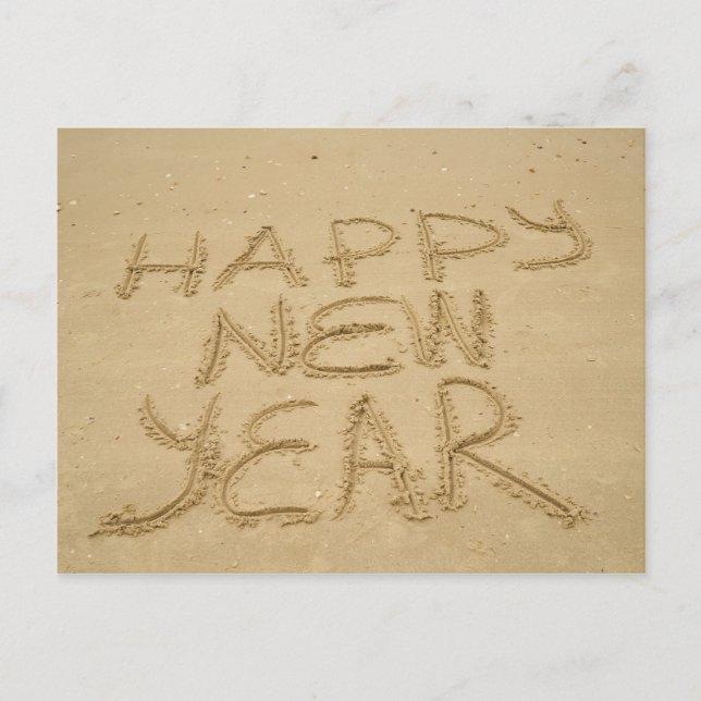 Frohes neues Jahr in Sand Postkarte (Vorderseite)