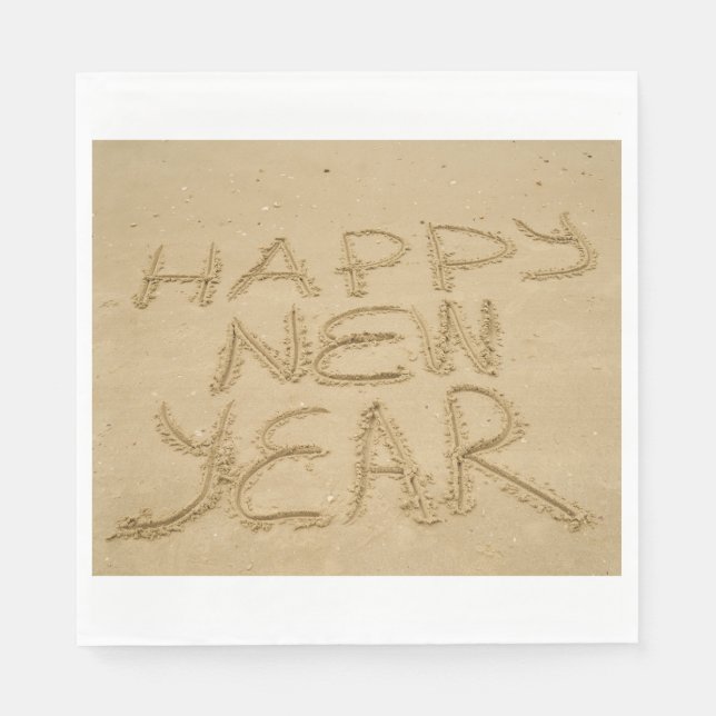 Frohes neues Jahr in Sand Serviette (Vorderseite)