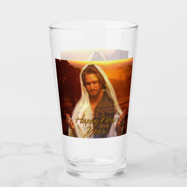 Frohes neues Jahr Jesus 2019 Glas (Vorderseite)