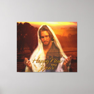 Frohes neues Jahr Jesus Wrapped Leinwand