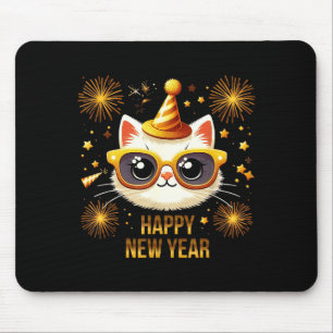 Frohes neues Jahr Katze Feuerwerk Silvester Party Mousepad