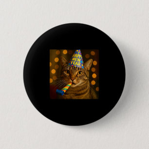 Frohes neues Jahr Katze Lustiger Partyhut Feline M Button
