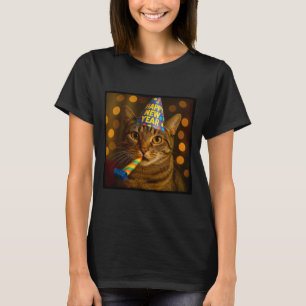 Frohes neues Jahr Katze Lustiger Partyhut Feline M T-Shirt