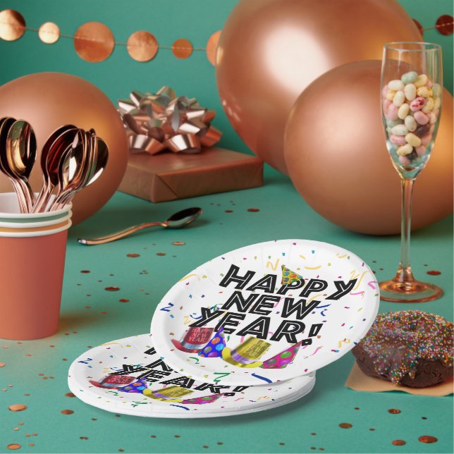 Frohes neues Jahr Konfetti Neujahr Pappteller (Multi)