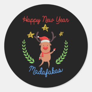 Frohes neues Jahr Madafakas Weihnachtsregengeschen Runder Aufkleber