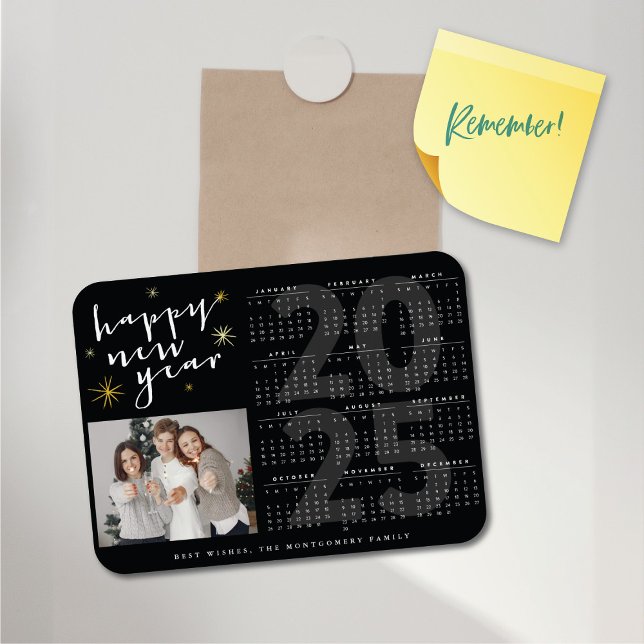 Frohes neues Jahr Moderne Gold Sternexplosion 2025 Magnet (Happy New Year Modern Gold Starburst 2025 Calendar Flexible Magnet @ fat_fa_tin)