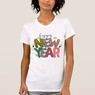 Frohes Neues Jahr Multicolor Leopard Print Tee