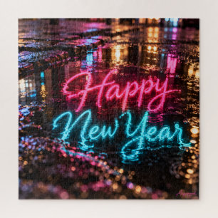 Frohes Neues Jahr Neonpuddelspiegelung 