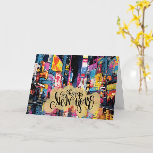 Frohes neues Jahr, NYC-Illustration, Karte (Gelbe Blume)