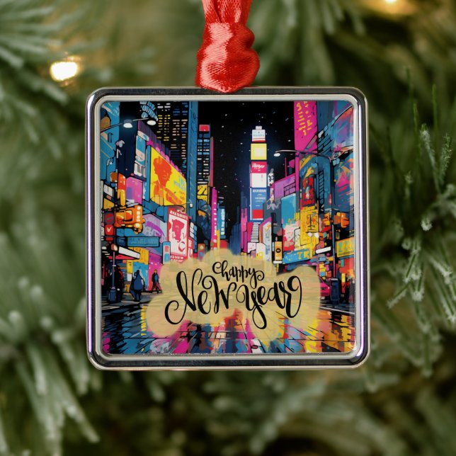 Frohes neues Jahr, NYC-Illustration, Ornament Aus Metall (Baum)