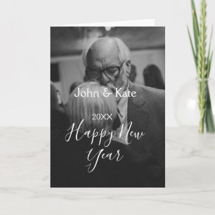Frohes neues Jahr Paar Foto Name Jahr schwarz weiß Karte