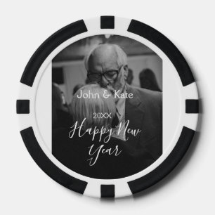 Frohes neues Jahr Paar Foto Name Jahr schwarz weiß Pokerchips