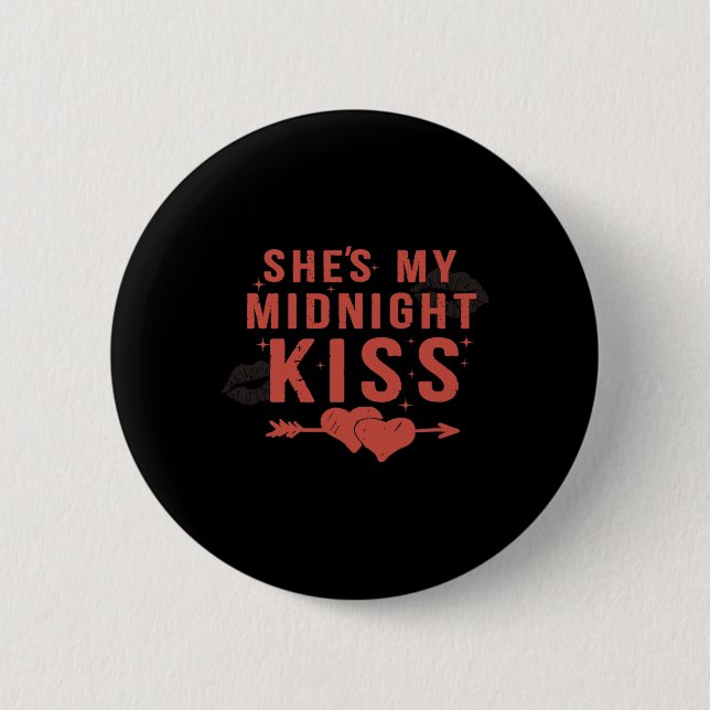 Frohes neues Jahr Paare Sie ist mein Mitternachtsk Button (Vorderseite)