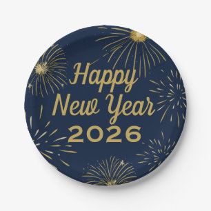 Frohes neues Jahr Party 2025 Feuerwerk Navy Blue G Pappteller