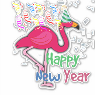 Frohes neues Jahr, rosa Flamingo Grüße Aufkleber