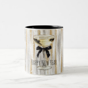 Frohes neues Jahr schwarze Schleife Gold Silber Ch Zweifarbige Tasse