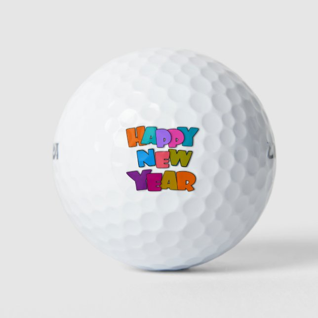 Frohes Neues Jahr Spaß Cartoon Bunte Begrüßung Golfball (Vorderseite)