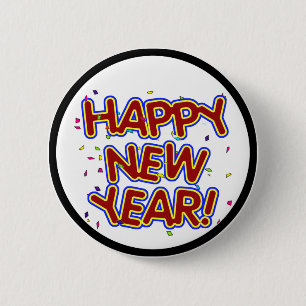 Frohes neues Jahr - Spaß roter Text mit Confetti Button