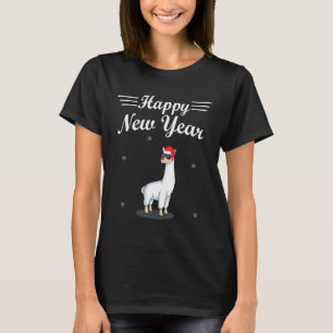 Frohes neues Jahr Süße Lama Weihnachten Santa Hut T-Shirt