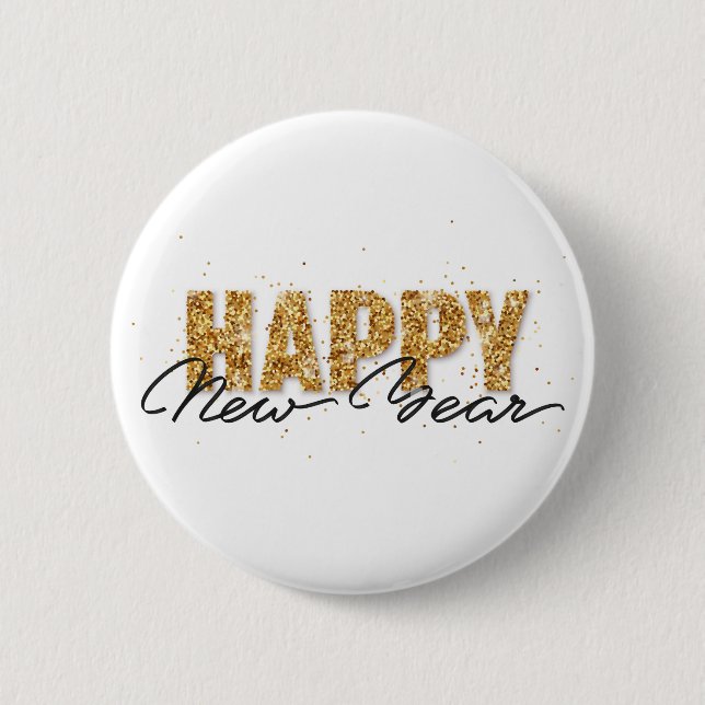 Frohes neues Jahr Typografie Gold Briefe Neues Jah Button (Vorderseite)