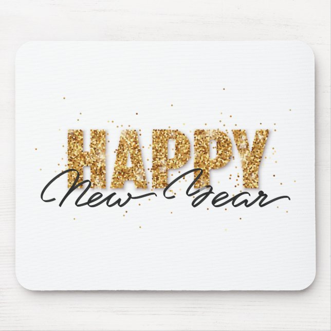 Frohes neues Jahr Typografie Gold Briefe Neues Jah Mousepad (Vorne)
