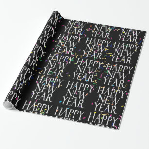 Frohes Neues Jahr über Confetti Geschenkpapier
