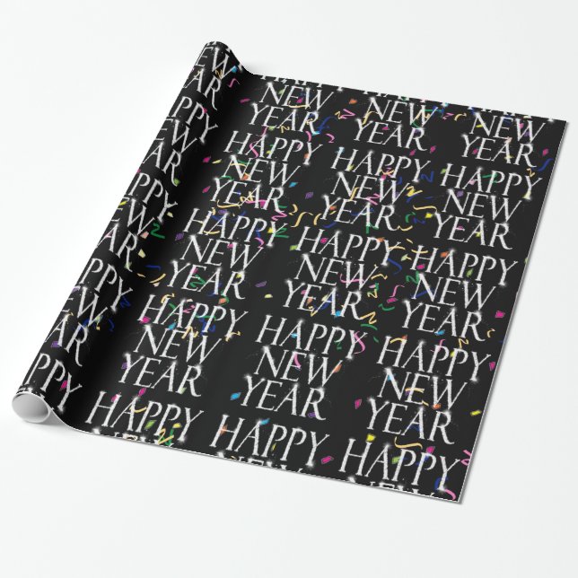 Frohes Neues Jahr über Confetti Geschenkpapier (Ungerollt)