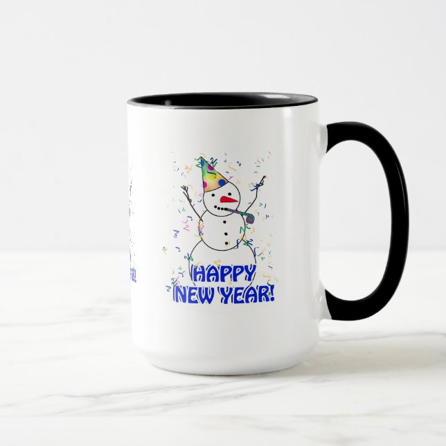 Frohes neues Jahr vom feierlichen Schneemann Tasse (Rechts)